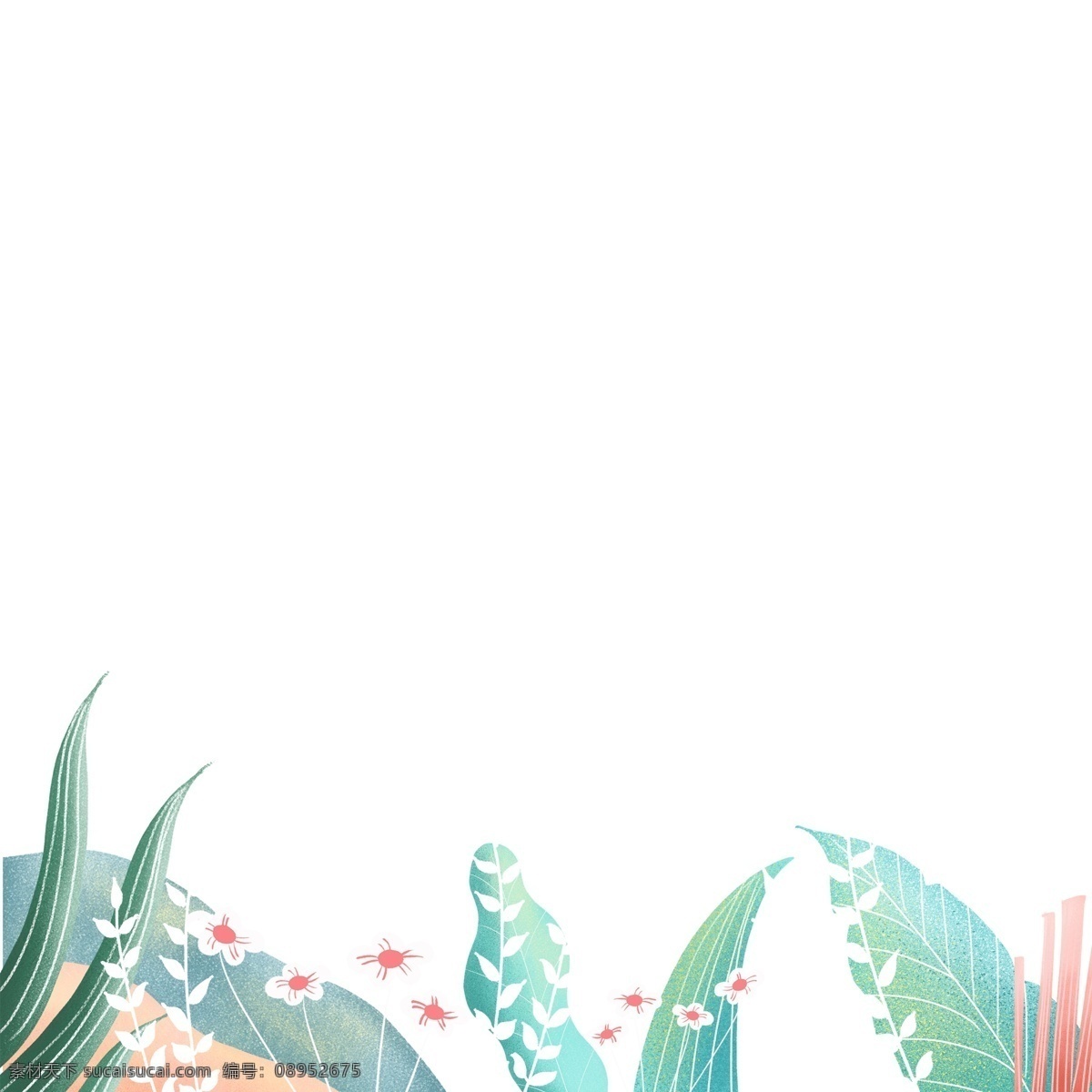 手绘 夏季 花草 图案 花朵 草丛 绿叶 花卉 夏季元素 元素设计 简约 创意元素 手绘元素 psd元素