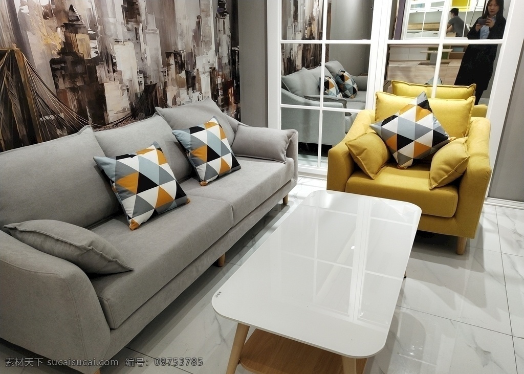 沙发 布艺沙发 黄色沙发 灰色 咖色 茶几 原木 现代 简约 高级灰 布纹 家具 白色 全屋定制 建筑园林 室内摄影