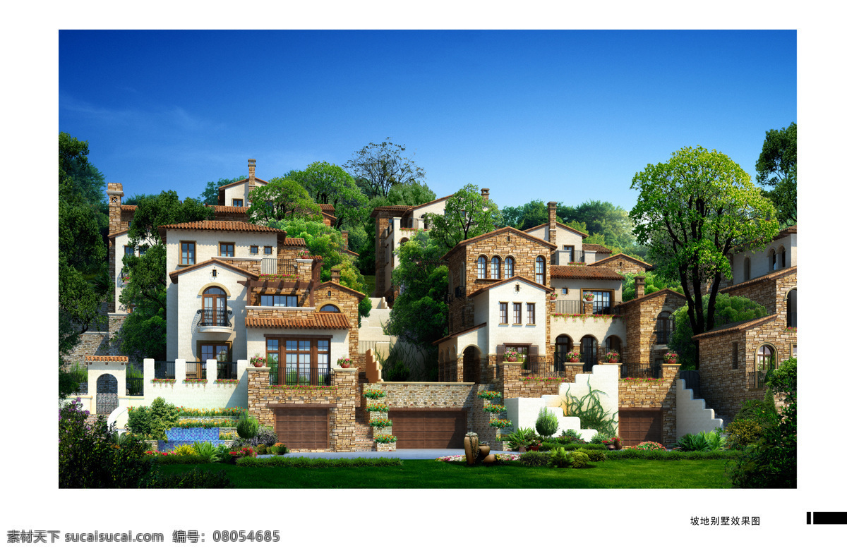 欧式 别墅区 别墅 环境设计 建筑设计 设计图库 树 小山 设计素材 模板下载 欧式别墅区 家居装饰素材
