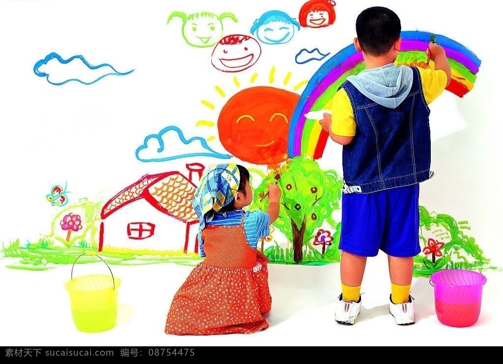 高精度 小朋友 画画 色彩 彩虹 男孩 女孩 可爱 长兴 fzcxjy 人物图库 儿童幼儿 设计图库