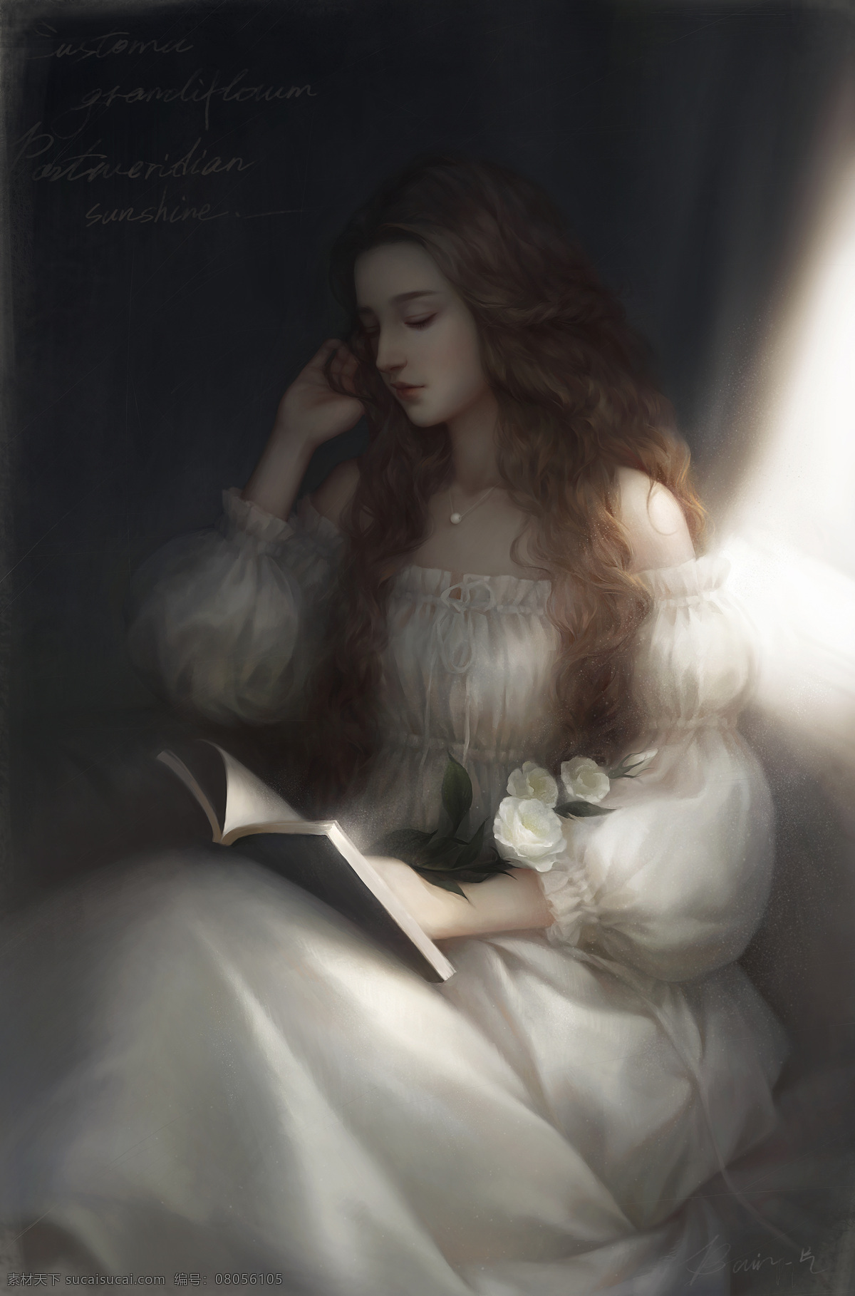 油画美女 看书的美女 油画 安静看书 白色裙子 美女 看书 人物油画 长发女孩 看书女孩 女孩 文化艺术 绘画书法