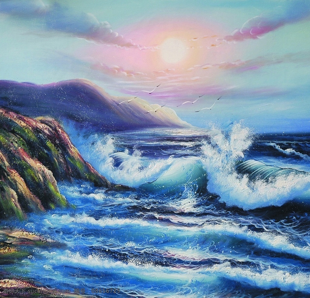 大海风景 大海 天空 海水 风景 油画 装饰画 壁画 插画 油画专辑 文化艺术 绘画书法