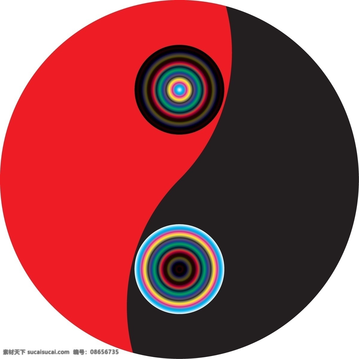 标准太极 分割 渐变 圆形 红与黑 标志图标 其他图标 bmp