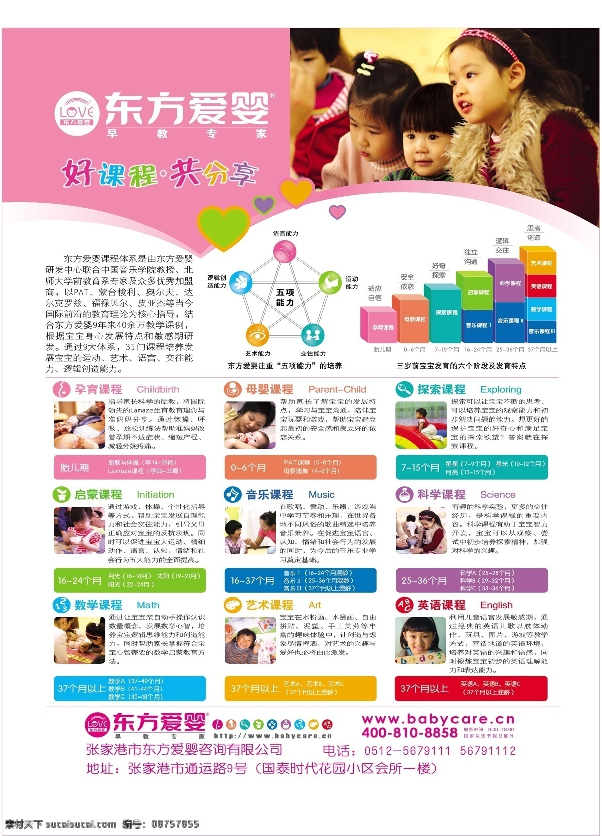 东方爱婴早教 早教 育婴 母婴 儿童 艺术 英语 心形 数据线 五星 广告宣传 矢量