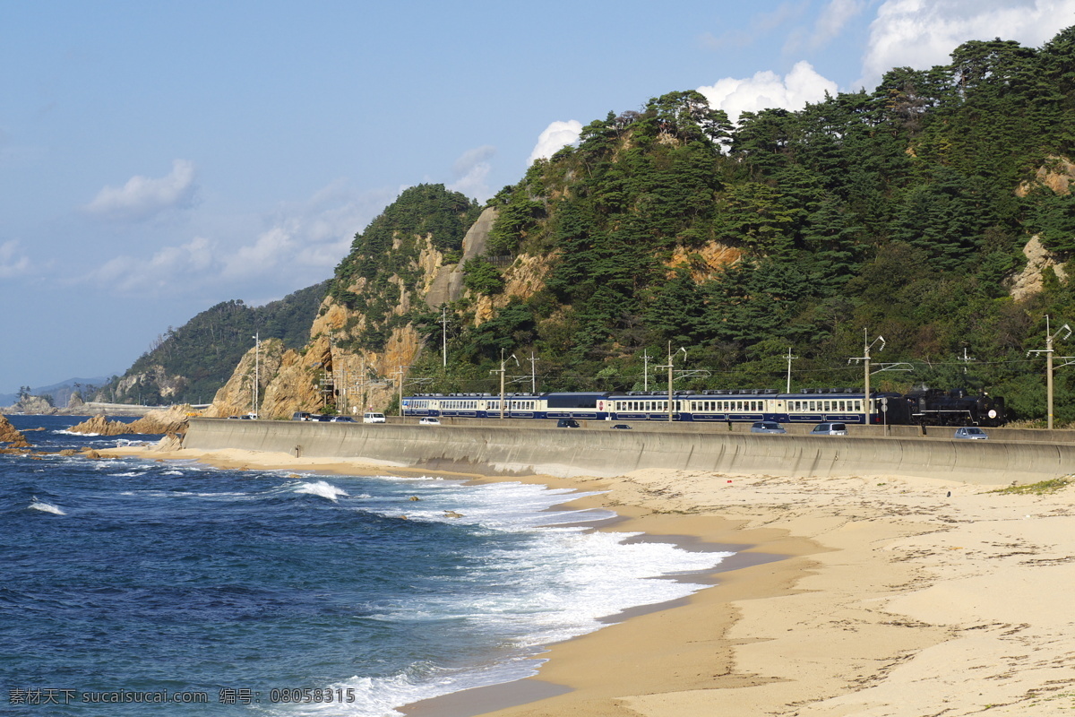 道路 海岸 海浪 海滩 火车 建筑景观 交通 沙滩 滩涂 上 滩涂上的火车 车轨 通行 运输 摄影图库 桥梁 铁道 自然景观 psd源文件