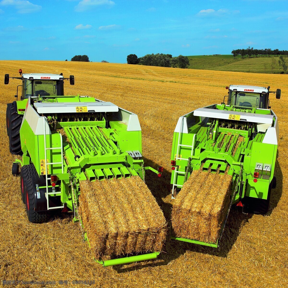小麦 收割 草垛 打包 成熟 金黄色 农场 秋天 现代科技 农活 农业生产 矢量图 日常生活