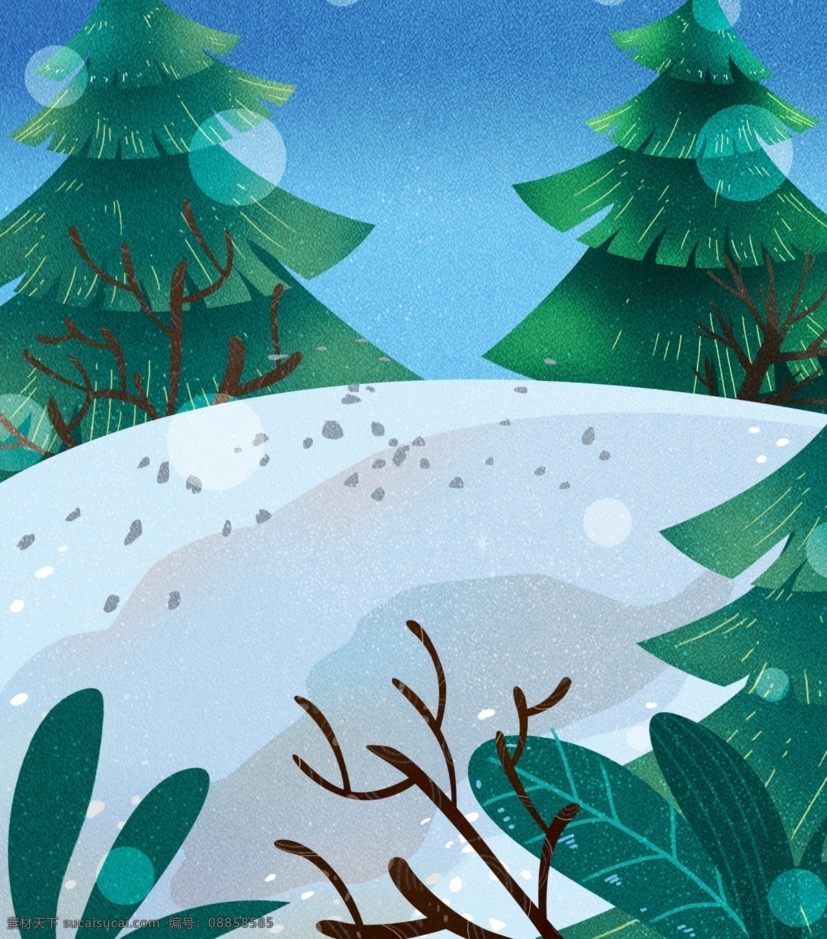唯美 冬至 树木 背景 卡通冬季 冬天来了 小雪 大雪 冬天背景设计 清新水彩雪景