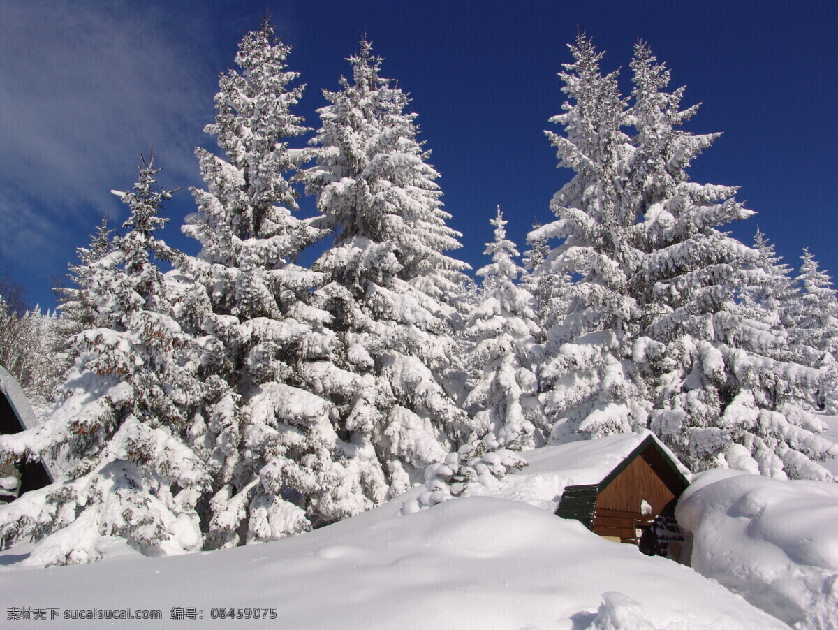 冬天 雪景 天空 蓝天 白云 生态环境 自然风景 自然景观 冬日雪景 雪山风景 雪山 房屋 积雪 冬日树木 雪景图片 风景图片