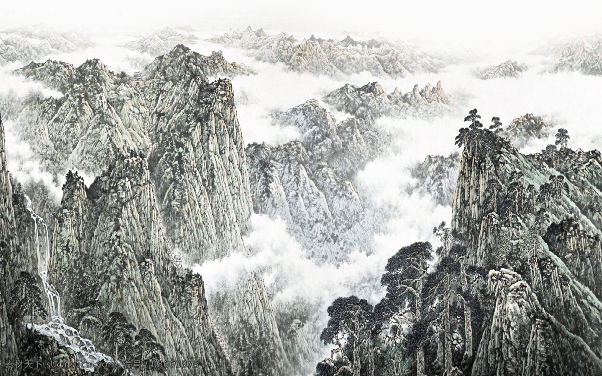大气 江山如画 国画 大型 紫气东来 海纳百川 锦绣山河 江山 中国风 中式 水墨 工笔 油画 装饰画 电视 玄关 背景墙 文化艺术 绘画书法