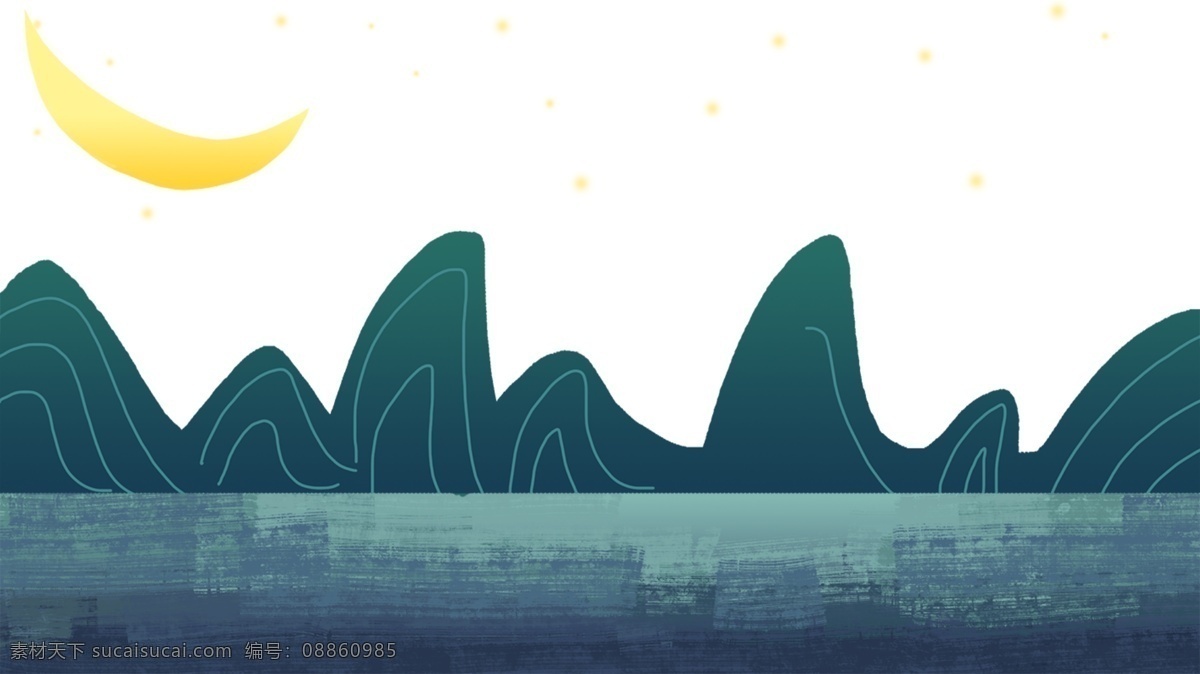 夏日 夜景 装饰 边框 卡通 手绘 精美 插画 海报插画 广告插画 小清新 简约风 装饰图案