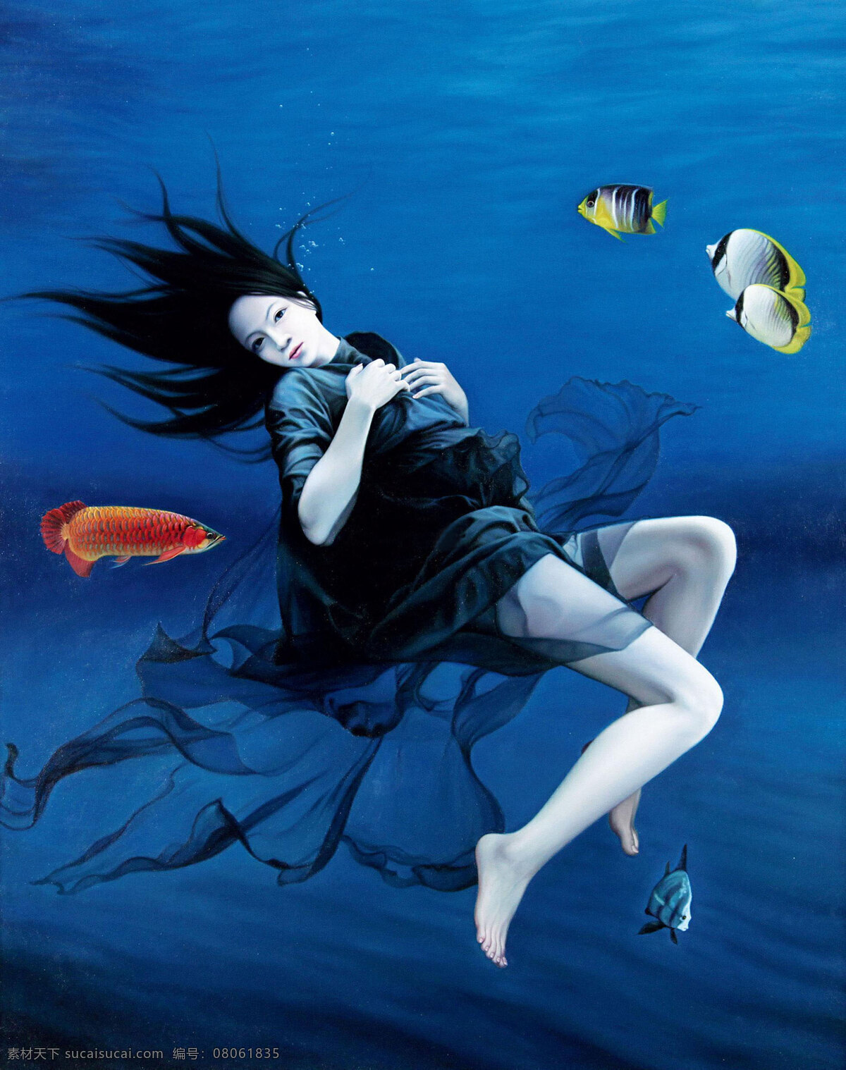 动漫 女孩 长发 动画 动漫动画 动漫女孩 动漫人物 海水 金龙鱼 鱼类 小丑鱼 生物世界