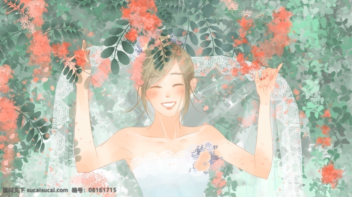 浪漫 清新 花墙 下 新娘 婚纱 小清新 婚礼 花卉 植物