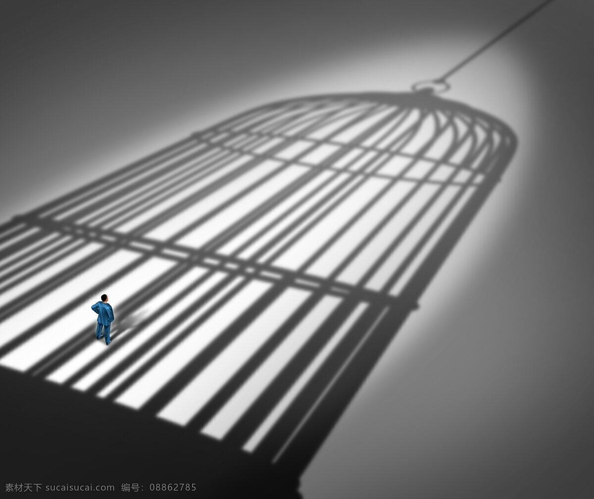 鸟笼 商务 阴影 囚徒 囚禁 商务创意 商务场景 创意 商务人物 商务装 职业装 职业男士 影子 地面 水泥地 室内 空间 笼子 另类 另类商务 另类设计 办公 商务金融