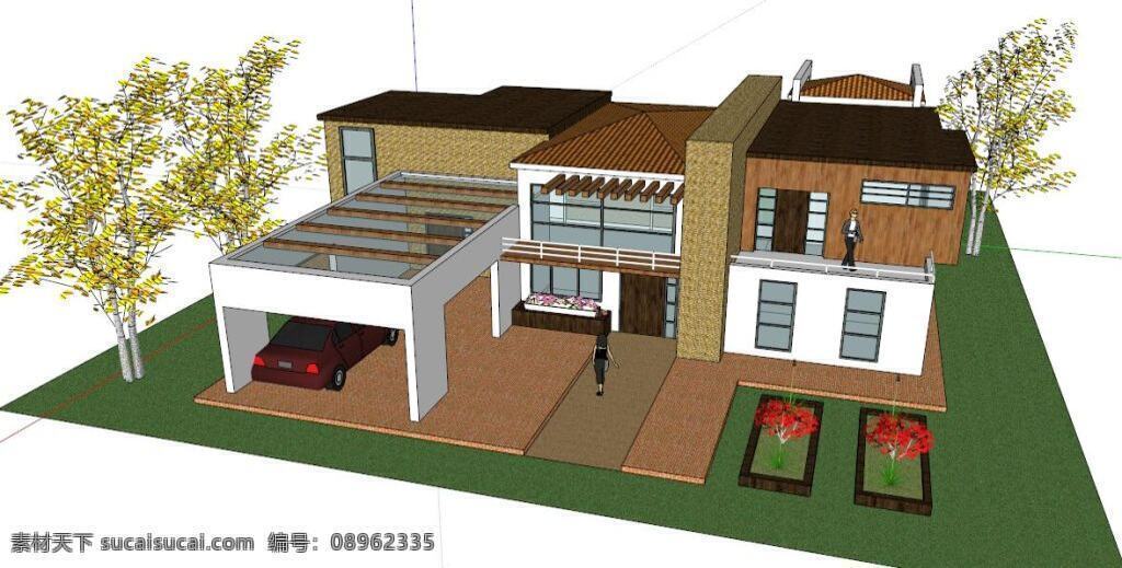 国外屋子 欧式建筑 国外别墅 别墅 度假屋 skp 现代别墅 别墅3d 度假屋别墅 单栋别墅 现代建筑 简约别墅 花园 花坛 树木 白色