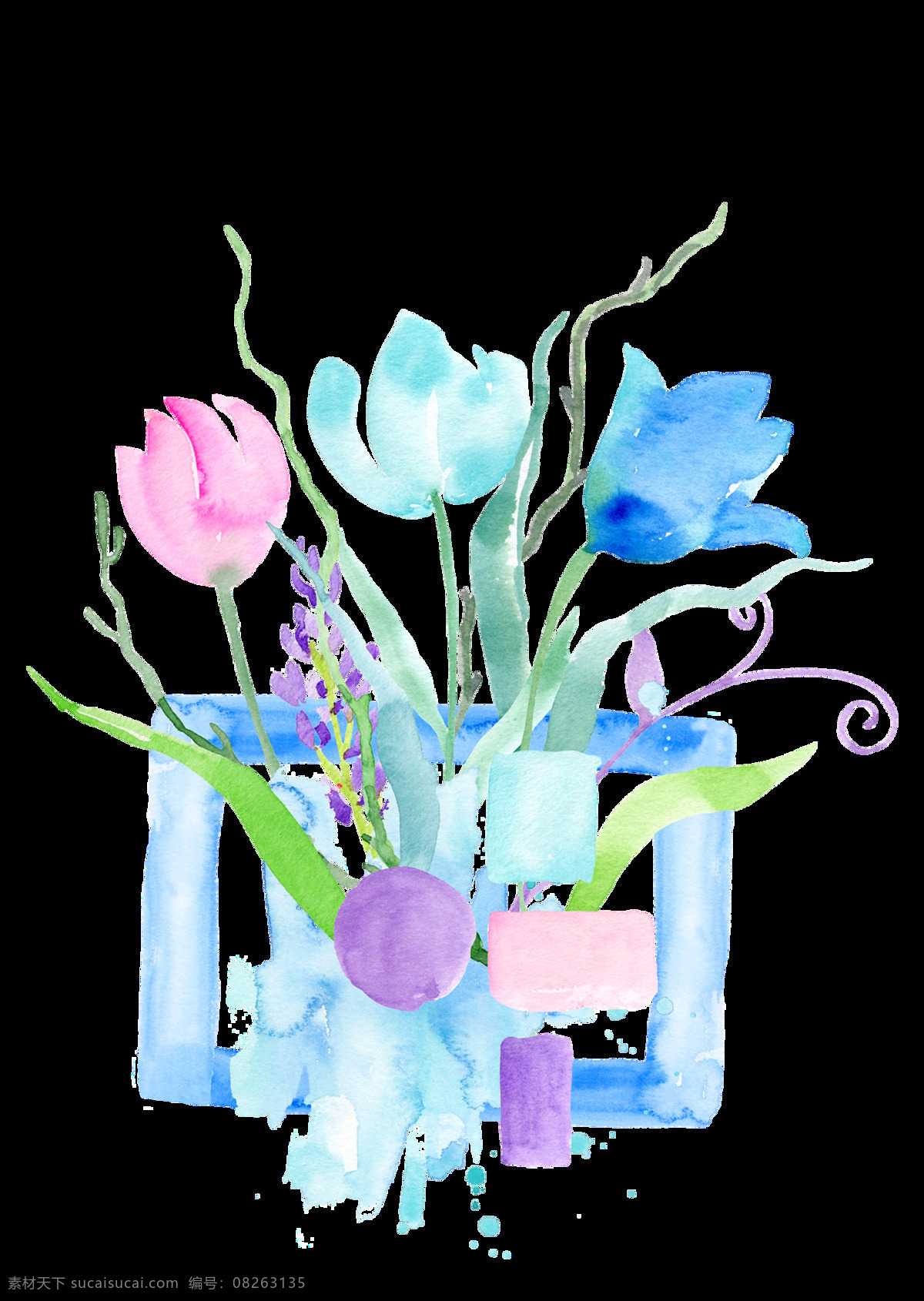 淡雅 花卉 水彩 手绘 透明 装饰 设计素材 背景素材