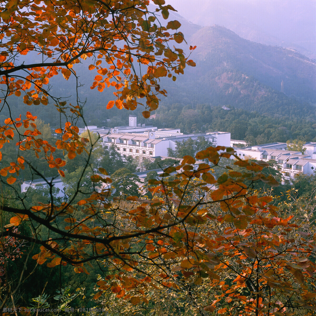 深山 城堡 天空 高山 绿树 树木 树林 建筑 住所 寺庙 枫叶 野树 旅游 高清图片 城堡图片 风景图片