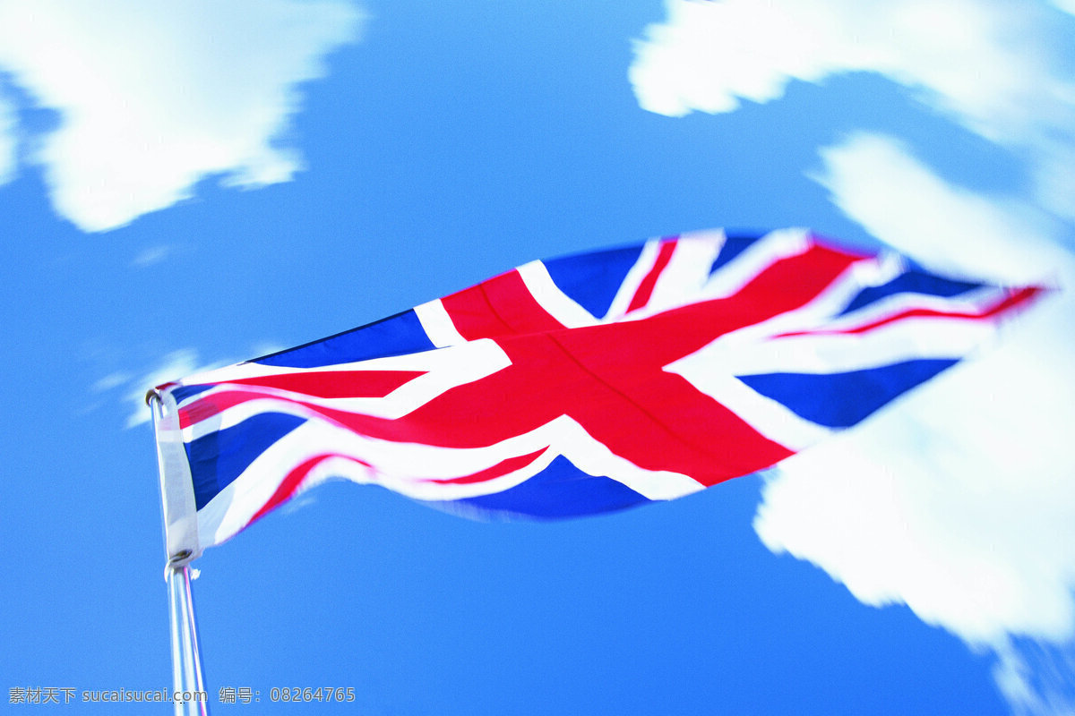 英国国旗 英国 国旗 飘扬 旗杆 旗帜 蓝天 白云 文化艺术 摄影图库