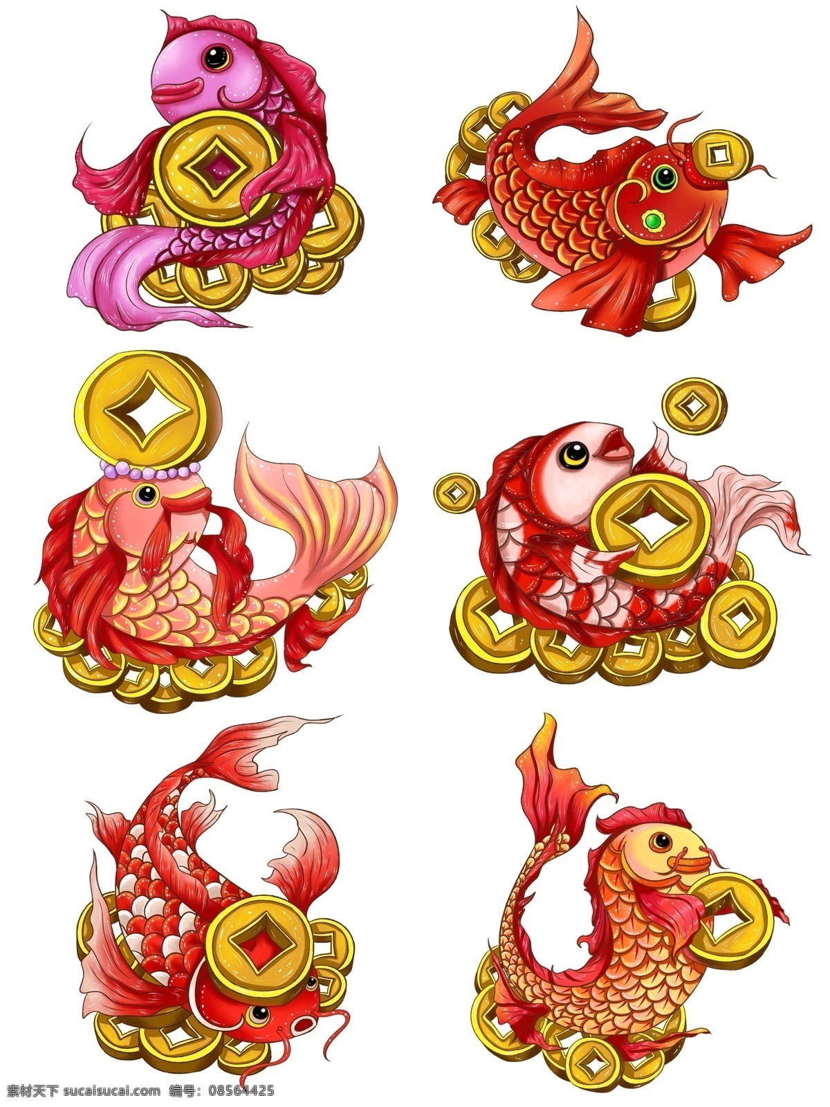 商用 手绘 新年 喜庆 中国 风 动物 铜钱 鲤鱼 元素 春节 中国风 金币 插画 锦鲤 发财 铜钱鲤鱼 海报素材