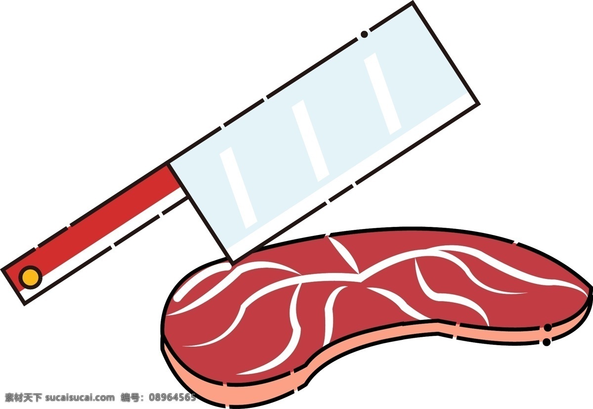 矢量 简约 可爱 卡通 生活用品 刀 菜刀 切 肉 切肉 食物