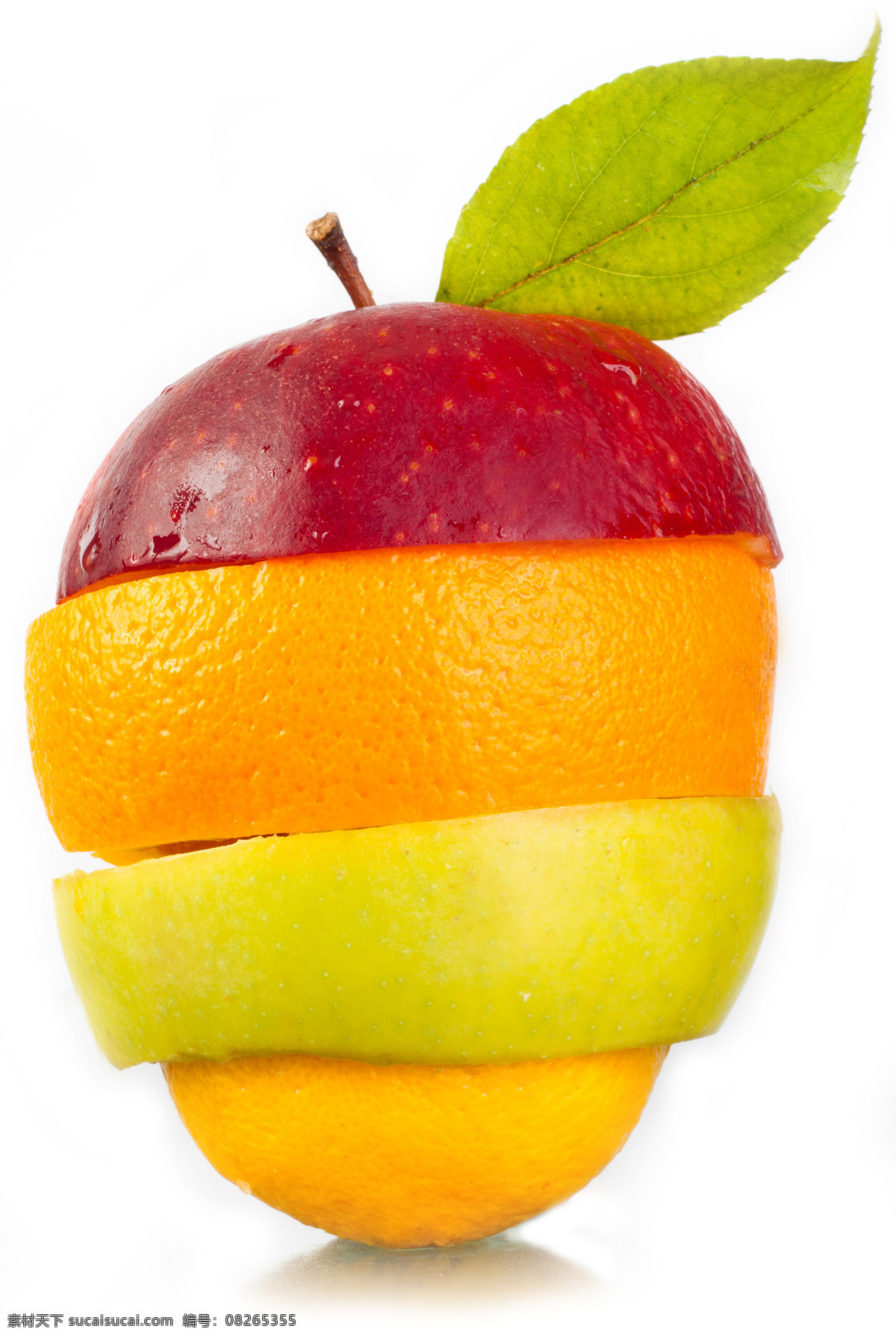 创意合成水果 创意合成 创意海报素材 苹果 橙子 青苹果 环绕 叶子 高清大图 设计素材 水果蔬菜 餐饮美食 白色