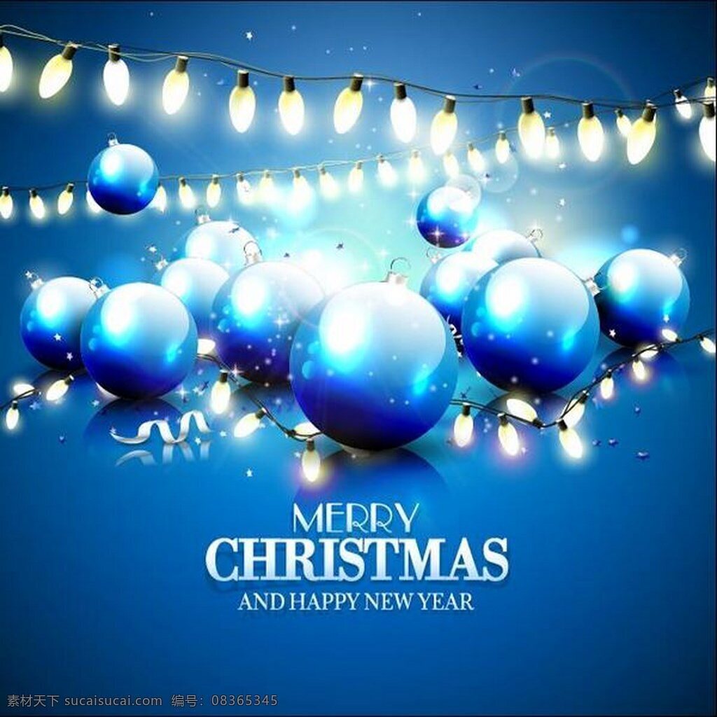 蓝色 圣诞球 灯泡 矢量 海报 圣诞节 圣诞快乐
