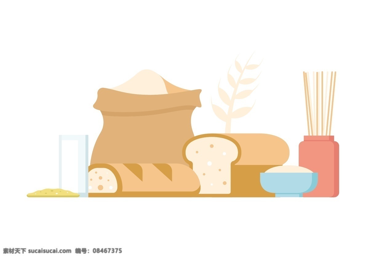 食物图标 扁平化食物 食物 美食 美食插画 矢量素材 图标 美食图标 手绘面包 面包