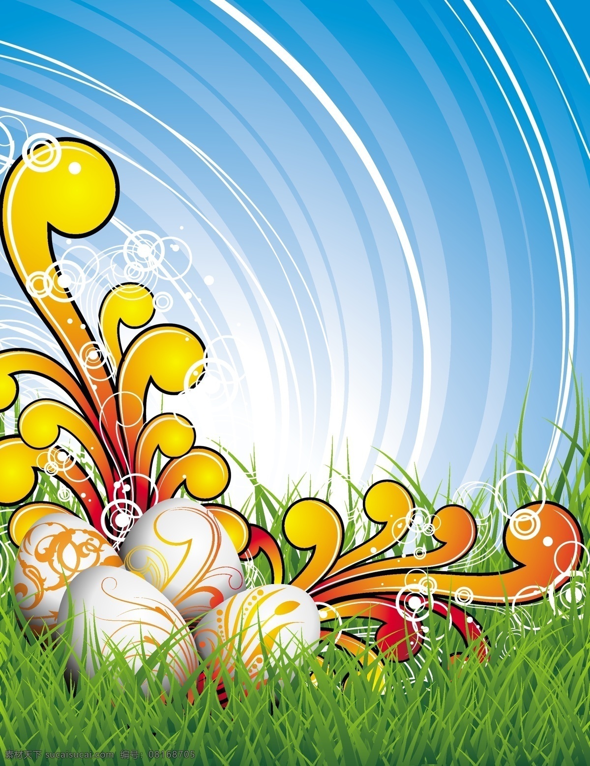 复活节 彩蛋 花纹 草 鸡蛋 矢量卡片 小草 矢量 海报 其他海报设计