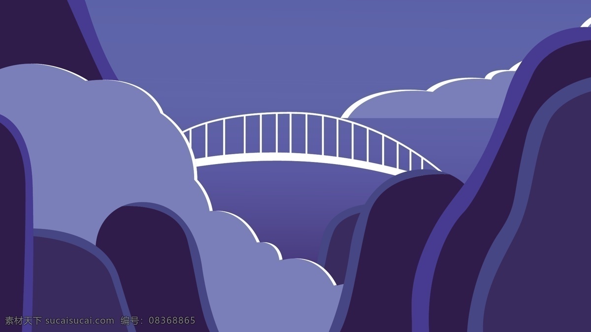 蓝色 手绘 七夕 背景 插画 鹊桥