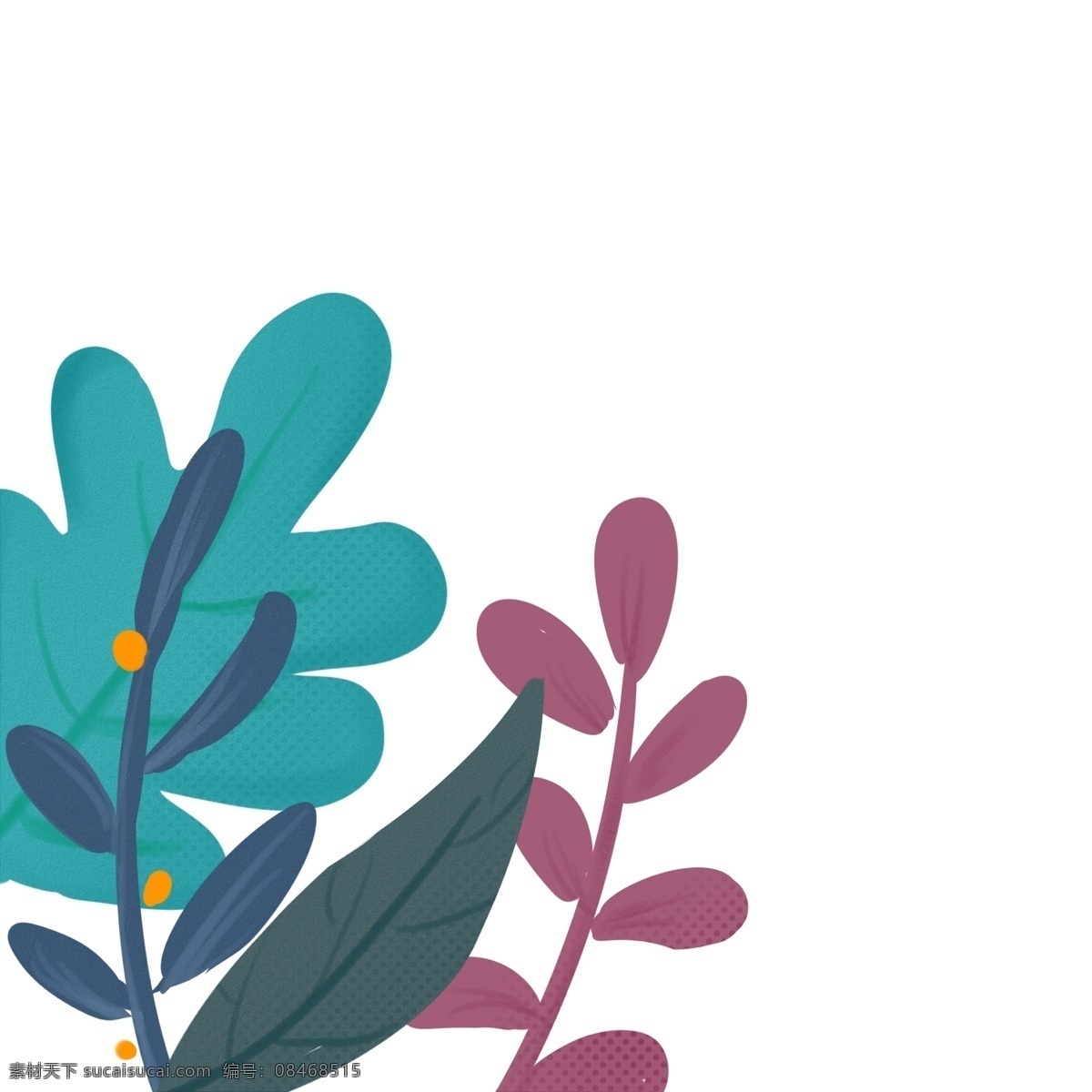 手绘 绿 紫色 树叶 绿色 插画 大自然 绿叶 叶子 植树 春天 植树节 背景设计 海报装饰