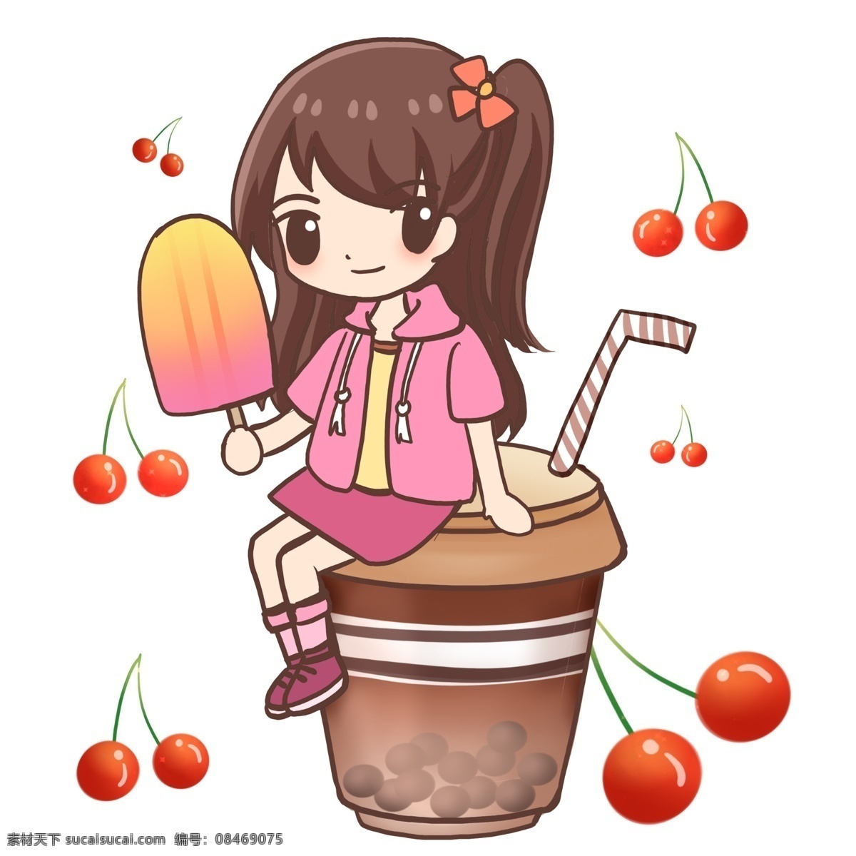 夏日 女孩 冰棒 奶茶 夏天 珍珠 嬉戏 冰淇淋 樱桃 凉爽 女孩子 可爱 好吃 美味 裙子 降温