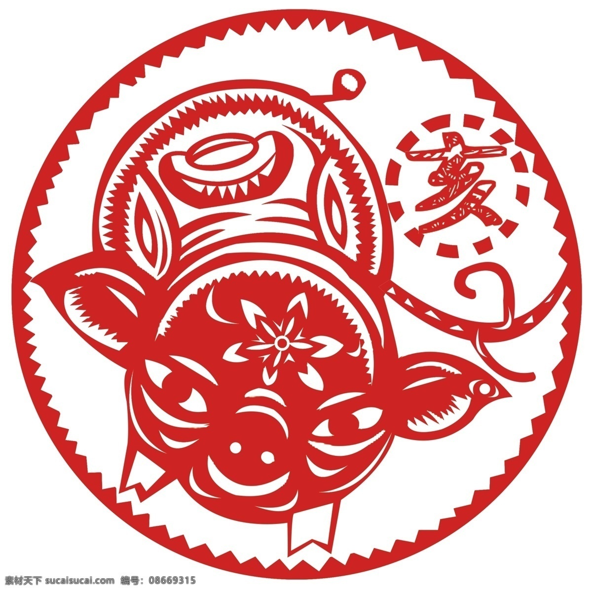 中国 风 传统 红色 亥猪 剪纸 喜庆 大气 商用 亥 猪 可商用 中国风