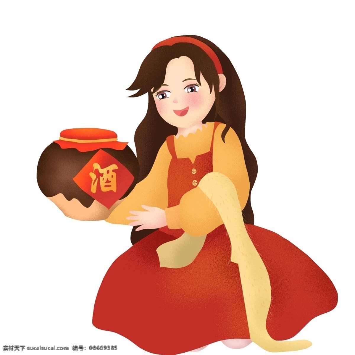 洒 瓶 的卡 通 女孩 图案 元素 卡通 人物 酒 传统 设计元素 手绘 创意元素 psd元素 免扣元素