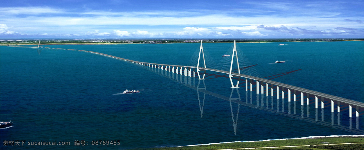 杭州湾 跨海 大桥 效果图 湾跨海 大桥效果图 宁波 现代科技 交通工具 设计图库 环境设计 建筑设计