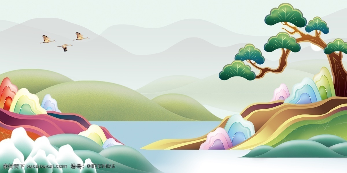 中国风山水插画素材图片下载-素材编号08769865-素材天下图库