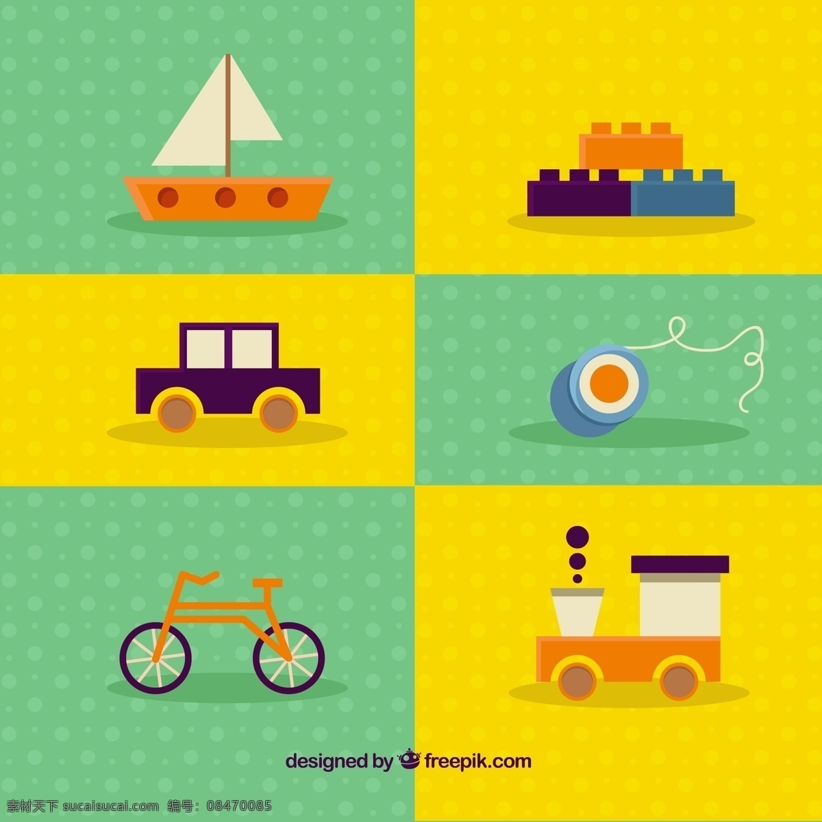 可爱 玩具 矢量 帆船 积木 乐高积木 车 陀螺 单车 玩具火车 儿童 孩子 矢量图
