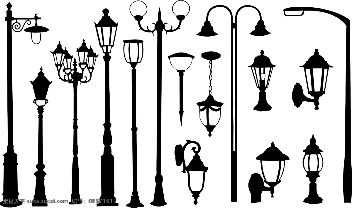 路灯 欧式路灯 街灯 马灯 铁艺 古典路灯 灯柱 矢量