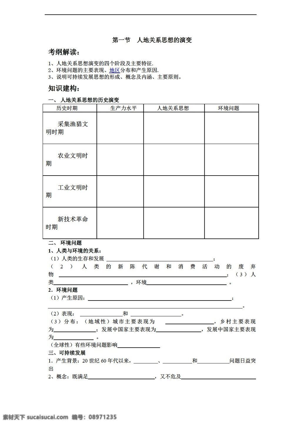 地理 人教 版 6.1 人地 关系 思想 演变 学案 人教版 必修2