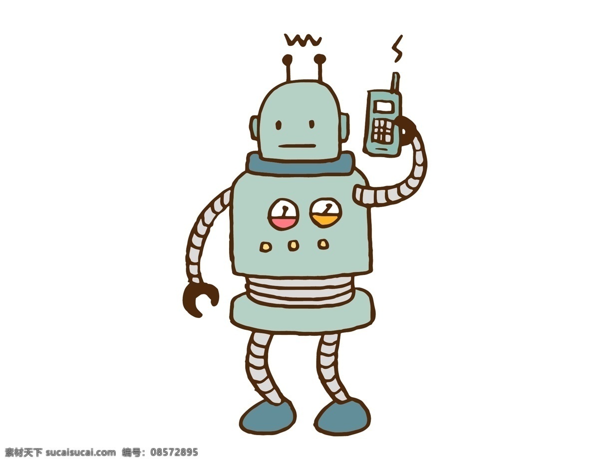 手绘 卡通 机器人 打电话 元素 沟通 ai元素 免扣元素