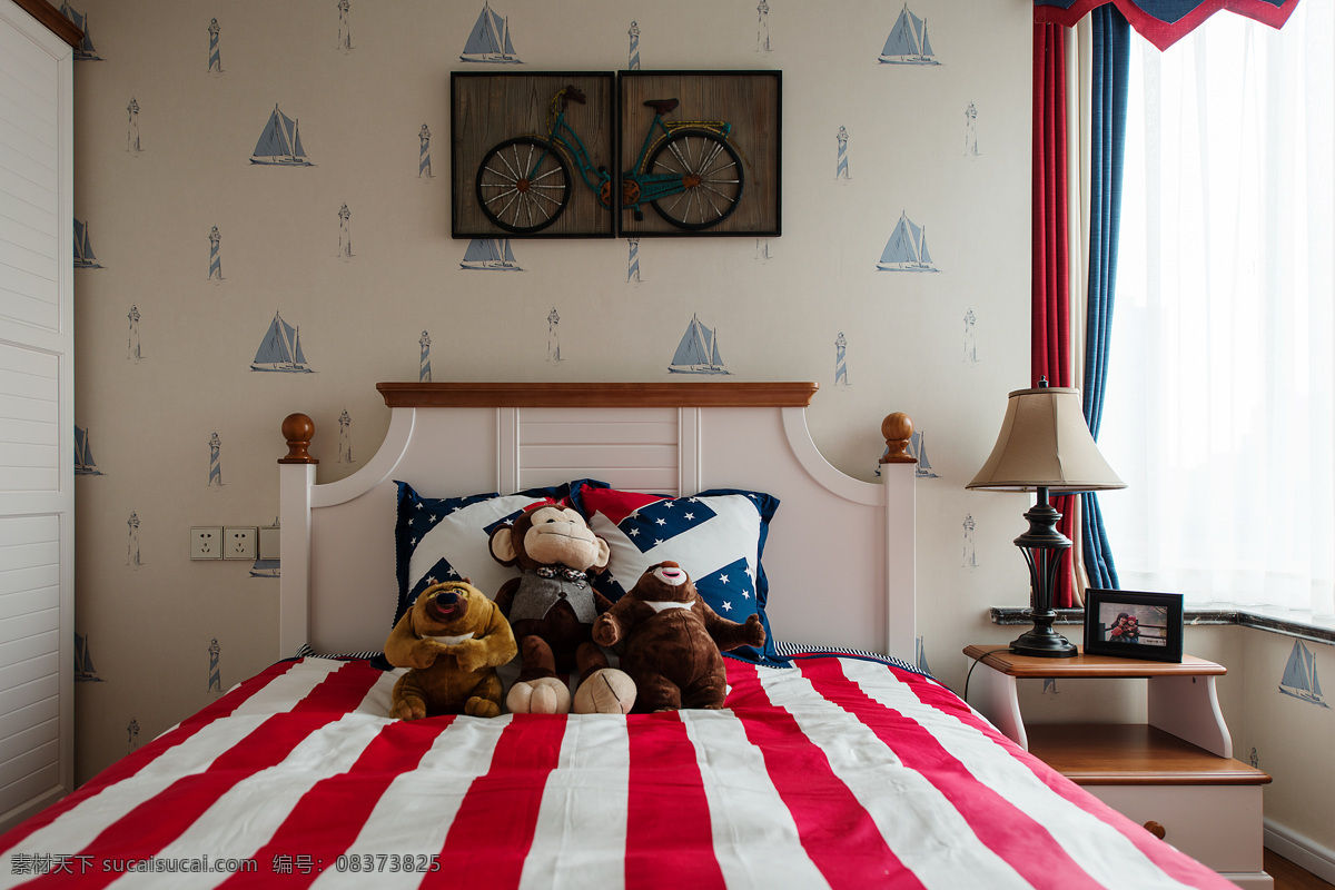 美式 国旗 床 效果图 卧室 正面 家居 家具 家装 室内背景 家居装饰 华丽装修 室内设计 软装设计