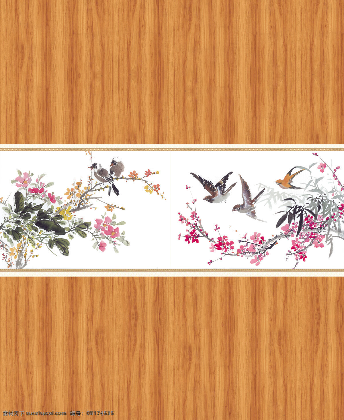 木纹 系列 工笔花鸟 两门图 热门行业 移门图片 木板 画 花鸟画 写意 工笔 鸟 装饰素材