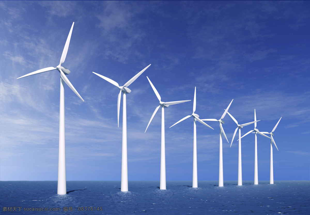 海上风车 大海 风车 发电 自然能 绿色 工业生产 现代科技