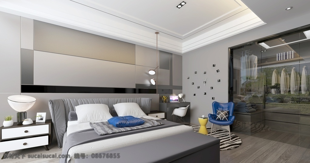 现代 简约 卧室 效果图 3d 模型 室内设计 3dmax 灯光 材质 床 电视墙 衣柜 床头背景墙 地板 灯 软装 配饰 室内模型 床头柜 休息 效果图模型 3d设计 max