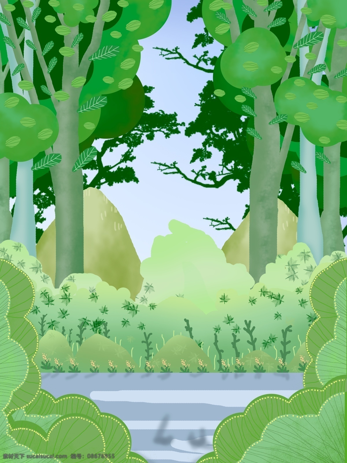 植物 树木 树林 插画 树叶 卡通 彩色 创意 装饰 背景 设计背景 海报背景 简约 图案