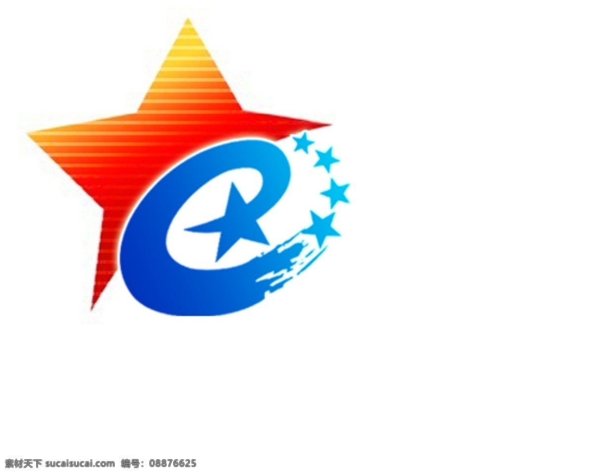 五星 字母 e 变体 红色五星设计 蓝色五星变体 字母e设计 e时代 白色