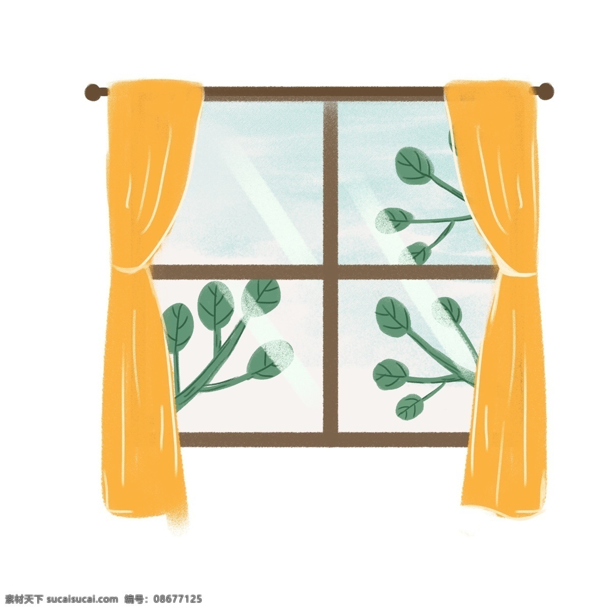 窗外 绿叶 图案 元素 树叶 夏天元素 窗帘 窗户 设计元素 元素设计 创意元素 手绘元素 psd元素 免抠元素