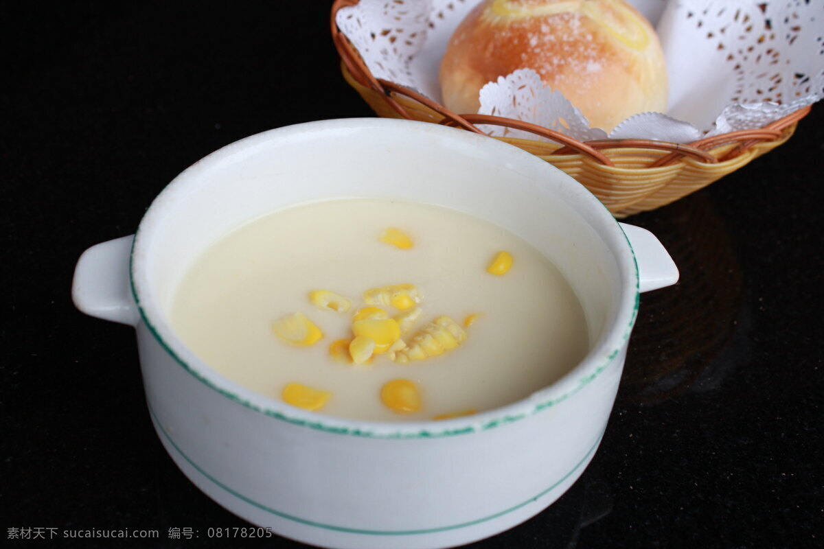 玉米浓汤 西餐 美食 玉米 浓汤 餐包 西餐美食 餐饮美食