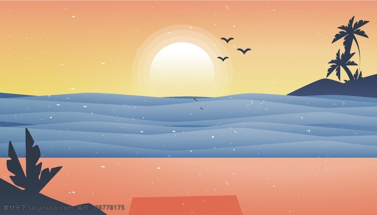 矢量 海边 旅行 banner 背景 卡通 大海 插画 月亮 手绘 海滩背景 海水