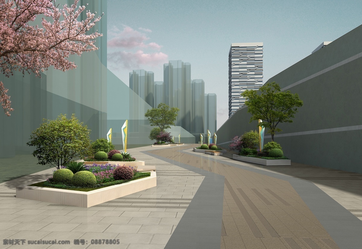 效果图后期 教材 室外 树植 环艺 公园 道路 小广场 环境设计 效果图