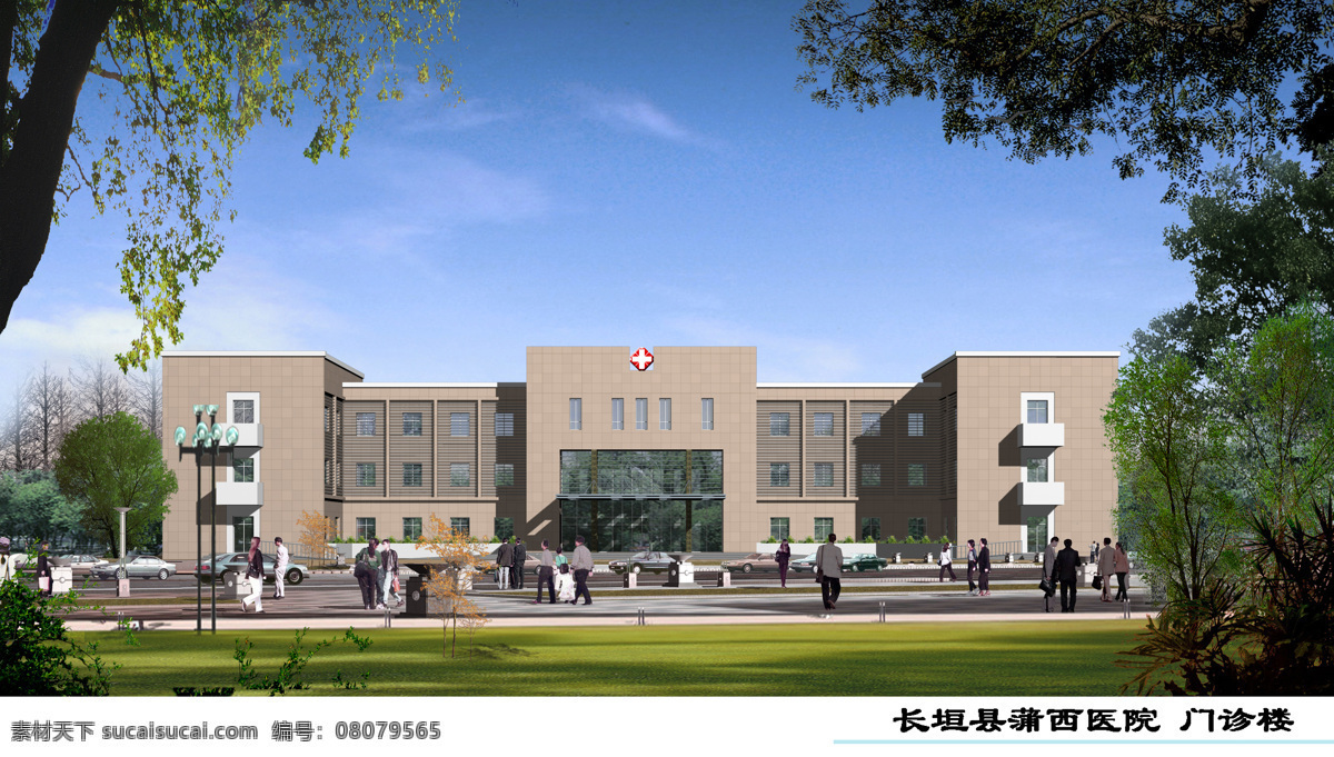 门诊楼 县城 医院 效果图 局部框架 环境设计 建筑设计 设计图库