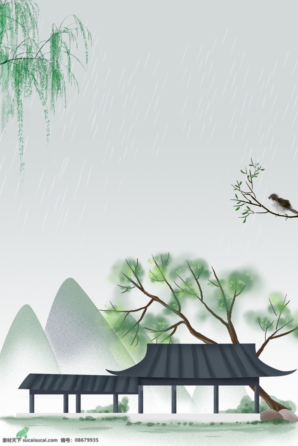 文艺 典雅 二十四节气 雨水 节气 背景 简约 古风 水墨 下雨 春天 立春